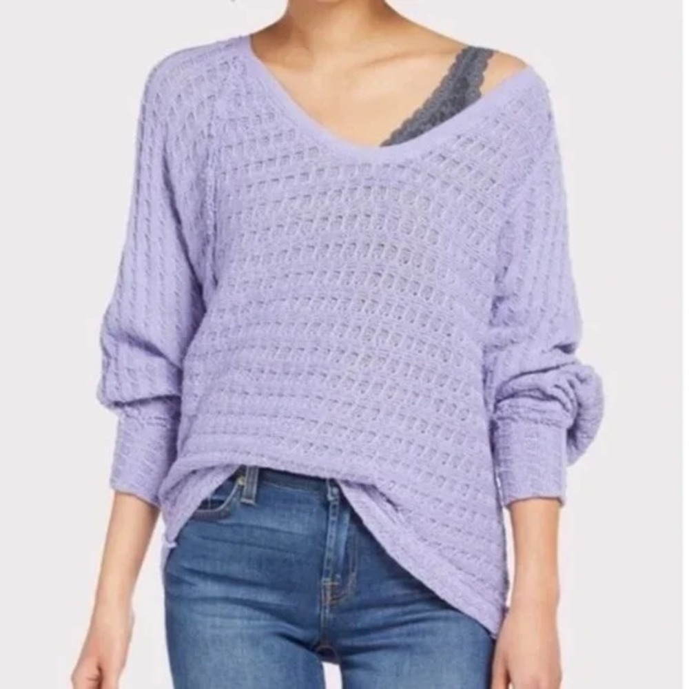 We the Free People Thiens Hacci Sweater Womens S Periwinkle Knit Baggy Slouch